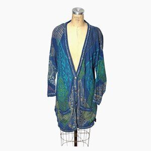 Coogi Blues Australia long cardigan sweater coat blue green Size M/L